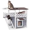 Petsfit Casetta per Gatti in Legno, con Tetto Asfalto, Cuccia per Gatto da Esterno (Grigio con scale, 77x56.5x73cm)