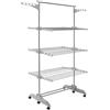 PORTENTUM Stendino verticale salvaspazio pieghevole 14 cm 5 livelli - 58 ganci per appendini - Fino a 40 kg - Stendibiancheria 24 barre acciaio inox - Uso interno ed esterno - Ruote girevoli con freno