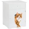 Relaxdays Mobiletto Lettiera per Gatti, con Cassetto, Modkat Litter Box, Armadietto Bagno, HLP 63,5 x 52 x 48 cm, bianco