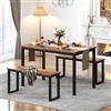 sogesfurniture Set da pranzo da 3 pezzi, con tavolo da pranzo 100 x 60 x 73,7 cm, 2 panche in metallo rettangolare, tavolo da cucina per soggiorno, sala da pranzo, marrone vintage