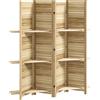 HOMCOM Paravento interno in legno a 4 pannelli, pieghevole con 3 ripiani, 160 x 170 cm, Legno naturale | Aosom Italy