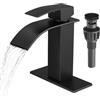 VOTON Rubinetto da bagno a cascata nero opaco, maniglia singola rubinetto lavabo un foro con montaggio a ponte