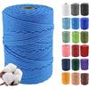 Klhamky 3mmx500m Corda di Cotone Naturale Macramé - Corda di Cotone 100% Naturale a 4 Fili Ritorti per Appendini Fatti a Mano, Fai-da-te, Creazioni Artigianali,blu lago
