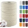 Klhamky 3mmx500m Corda di Cotone Naturale Macramé - Corda di Cotone 100% Naturale a 4 Fili Ritorti per Appendini Fatti a Mano, Fai-da-te, Creazioni Artigianali,beige