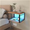 ChromaCasa Comodino sospeso con illuminazione a LED, struttura in metallo e piastra in legno, comodino a parete, scaffale aperto a 2 piani, mobile salvaspazio per piccoli spazi (marrone, 40 x 30 cm) (1)