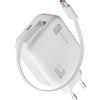 Cellularline Caricabatterie da Rete 65W con Cavo Retrattile USB-C 90cm, Tecnologia GaN, Doppia Porta USB-C Power Delivery, Compatto per Smartphone, Tablet e Laptop, Bianco