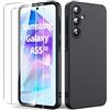 Byvuwiay Cover per Samsung Galaxy A55 5G con 2 Vetro Temperato Pellicola Protettiva, Custodia in TPU Ultra Sottile Antiurto Anti-Scratch Case, Nero