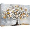 HALFLEMART Árbol Floral Oro Blanco Stampa su tela Con Cornice Árbol Floral Gris Astratto Pittura Quadri su tela Quadro su Tela Poster da Parete Decorazioni da Parete per soggiorno Camera da Letto 120x80cm