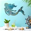 Demissle Decorazione da parete in metallo a forma di sirena rustica, da appendere, decorazione da parete, in acciaio inox, decorazione da parete, patio, piscina, bagno, 38 x 21 cm (stile classico)