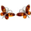 SilverAmber Jewellery Noda 8494 - Orecchini a perno in vera ambra baltica e argento Sterling 925, a forma di farfalla, 7x3, 3x3 mm, 1.5 x 1.1 cm, Ambra, Ambra