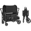 VEVOR Passeggino a Quattro Posti per 4 Bambini, Pieghevole con Maniglia Regolabile, Imbracatura di Sicurezza Tettuccio Rimovibile, Passeggino Bambini Comodo Resistente, Nero, Carico 150 kg