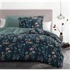HOME LINGE PASSION Parure copripiumino 200 x 200 cm - 3 pezzi - morbido percalle di cotone - federa + federe - blu petrolio - modello La fiammeggiante