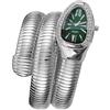 AONYAYBM Orologio da donna a forma di serpente, orologio da donna, design unico, con numeri romani, cinturino a serpente, alla moda, casual, con scatola, argento e verde