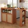 sogesfurniture Tavolo da bar da cucina con ampio spazio di archiviazione, allungabile, tavolo da bistrot con piano girevole, porta scorrevole in rattan, 3 ripiani, 138-193 x 39 x 104 cm