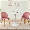 GrandCA HOME Set Tavolo e Sedie da Pranzo, Tavolo da Pranzo Rotondo da 80 cm e 2 Sedie in Velluto Nordico, Adatto a Soggiorno, Sala da Pranzo e Cucina (Bianco + Rosa)