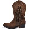IF Texani Cowboy Western Scarpe da Donna Stivali Stivaletti Frange Borchie Camperos Etnici KL995 Brown N.40