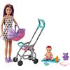 Barbie - Skipper Babysitter Playset con bambola Skipper babysitter (castana), passeggino, bebè e 5 accessori, Giocattolo per Bambini 3+ Anni, GXT34