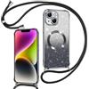 Phoona Cover Magnetica Glitter per iPhone 14 Plus con Cordino, Nero | [Compatibile con MagSafe] Brillantini Sottile Lucida TPU Silicone Custodia Antiurto Laccio Tracolla Protettiva