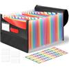 Euqvunn Raccoglitore Documenti, Cartella Portadocumenti a 25 scomparti, Formato A4 Archivio Documenti con Etichette Arcobaleno, Waterproof Schedario Portadocumenti per Ufficio, Scuola e Casa