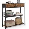 VASAGLE Tavolo Consolle Stretto, Tavolo da Ingresso con 2 Cassetti in Tessuto, Tavolino da Divano a 3 Livelli, 24 x 76 x 80 cm, per Ingresso, Soggiorno, Marrone Vintage e Nero Inchiostro LNT092K01