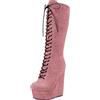 Castamere Donna Zeppa Alto High Tacco Heel Chiusa Rotonda Punta Metà polpaccio Lacci Cerniera Classico Stivali Rosa A 45 EU