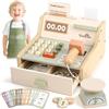 Dreamon Legno Cassa Giocattolo per Bambini, Registratore di Cassa Giocattolo Supermercato con Scanner Grembiule Regali per Ragazzi e Ragazze 3 4 5 6 Anni