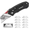 Mustbau Coltello Taglierino Pieghevole, Coltello Universale con 10 Lame SK5 Aggiuntive, Ideale Strumento da Taglio in Alluminio (Con Cambio Rapido e Blocco Lama)