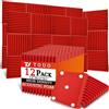 TOUO Pannelli acustici 12 pezzi 30×30×2,5 cm Rosso in schiuma piramidale ad alta densità Fonoassorbenti per pareti e soffitti Studio Ufficio Gaming
