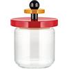 Alessi ES16/75 Mr. Sottsass I Suppose Barattolo Ermetico di Design in Vetro con Coperchio in Legno di Faggio, Rosso, Nero e Giallo