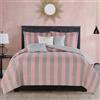 Juicy Couture Cabana - Set di biancheria da letto double-face, per letto king size, con stampa a righe rosa e grigie, 6 pezzi, include 1 piumino da 104 x 90 cm, 3 cuscini decorativi, 2 federe