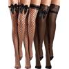 Bencailor 4 Calze Autoreggenti a Rete Velate a Coscia con Top in Pizzo Silicone(Nero,XL)