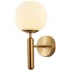EKSED Applique da parete con sfera in vetro bianco da 150 mm, globo in vetro bianco con applique da parete con base in ottone dorato (Oro)
