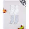 Prénatal Pack 2 calze bimbo grigio/bianco ricami cuori