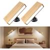 HUAJUN Lampada da Parete a LED Interno, 2 Pezzi Applique da Parete Interno in Legno, Rotazione 360° Lampada con Controllo Vocale e Telecomando, Applique LED Ricaricabile per Soggiorno,Corridoio