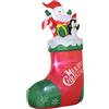 Outsunny Babbo Natale Gonfiabile con Pinguino e Calza Natalizia, Luci LED e Gonfiatore Incluso, 90x50x149cm|Aosom
