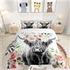 Loussiesd Highland mucca set biancheria da letto rosa floreale toro bovino Trapunta fauna selvatica occidentale piumino set Trapunta per camera da letto 135x200cm