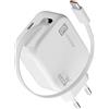 Cellularline Caricabatterie da Rete 30W con Cavo Retrattile USB-C 90cm, Tecnologia GaN, Doppia Porta USB-C Power Delivery, Compatto per Smartphone e Tablet, Bianco