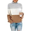 TANMESSO Maglioni a collo alto da donna invernali e autunnali - Pullover a collo alto con maniche a palloncino per capispalla comodi, grigio + bianco + marrone, XXL