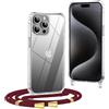 OLEPHY Trasparente Cover con Cordino per iPhone 15 Pro Max 6,7'', VinoRosso | Custodia con Collana, Regolabile e Rimovibile,[Antiurto] [AntiGraffio] Case con Laccio Tracolla,