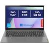 Lenovo IdeaPad 3 Notebook 15,6", FHD (1920x1080), Intel Core i3-1215U, 8GB RAM, 512GB SSD, Windows 11 Home, WiFi 6 - Arctic Grey, Esclusiva Amazon