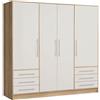 Forte NEWFACE Forte Armadio Jupiter 200 210, Guardaroba, Ante Battenti, 4 Ante, con 6 Cassetti e Ripiani, Bianco con Decoro Legno: Rovere Sonoma, 206.5x200x60 cm