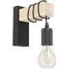 Eglo Lampada da parete Townshend, plafoniera vintage a uno punto luce, lampada da parete dal design industrial, lampada retrò in acciaio e legno, nero, marrone, E27, certificazione FSC