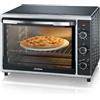 SEVERIN TO 2058 Forno Elettrico 42 L da 1800W, Forno Elettrico Ventilato con pietra refrattaria per pizza, luce interna, girarrosto, teglia, leccarda, da 60 a 230°, nero/argento