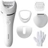 Philips Epilator Series 8000, dispositivo di epilazione Wet & Dry cordless per gambe e corpo con 6 accessori, rifinitore ed esfoliante corpo, modello BRE715/00