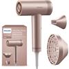 Philips Asciugacapelli Philips ad Alta Velocità Serie 8000, ThermoShield Advanced, Ionico, con bocchetta per lo styling e diffusore, cura del cuoio capelluto, 1400W, colore Champagne Rosa, modello BHD837/10
