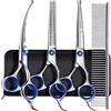 Gimars Gimar Professional 5 in 1 Scissori da toelettatura per cani 4Cr con punta rotonda di sicurezza, taglio dritto e curvo ricoperto di titanio pesante e cesoie curve