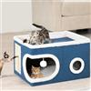 BAKAJI Cuccia per Gatti con Ingresso Tondo e Bordo in Lana, Casetta Rifugio per Animali Domestici, Tiragraffi in Poliestere Caldo e Imbottito, Cuccetta Graffiatoio Base Antiscivolo 58x42x33cm (Blu)