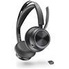 Poly Voyager Focus 2 UC, Cuffia Senza Filo, Connessione Bluetooth 5.1, Dongle USB-A e USB-C BT700, Cuscinetti in Similpelle, Autonomia 40 Ore, Adatta per Teams, Compatibile con Windows e macOS, Nero