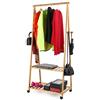 BAKAJI Stand Appendiabiti in Legno di Bambu per Camera da Letto Ingresso con Ruote Girevoli 2 Ripiani Porta Abiti Asta per Grucce e Ganci Laterali Dimensione 70 x 33 x 153 cm Colore Bamboo Naturale