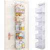 BAKAJI Organizer 5 Ripiani da Porta con Ganci in Metallo e Scaffali PVC Trasparenti, Unità Mensole Salvaspazio Multiuso Capiente, Scaffalatura Bagno, Camera da Letto, Ufficio, Cameretta (Bianco)